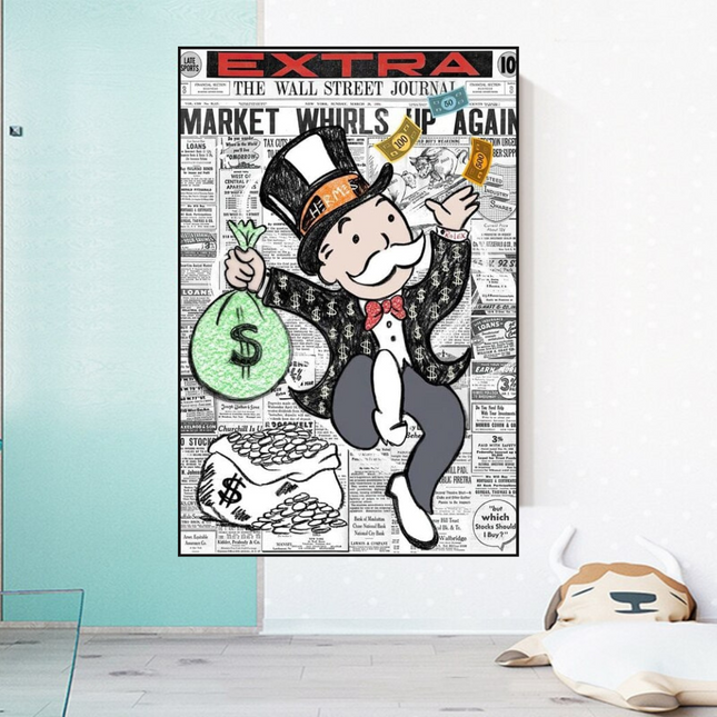 ChandelierDecor - Alec Monopoly Money Bag Prints Newspaper Canvas Wall Art