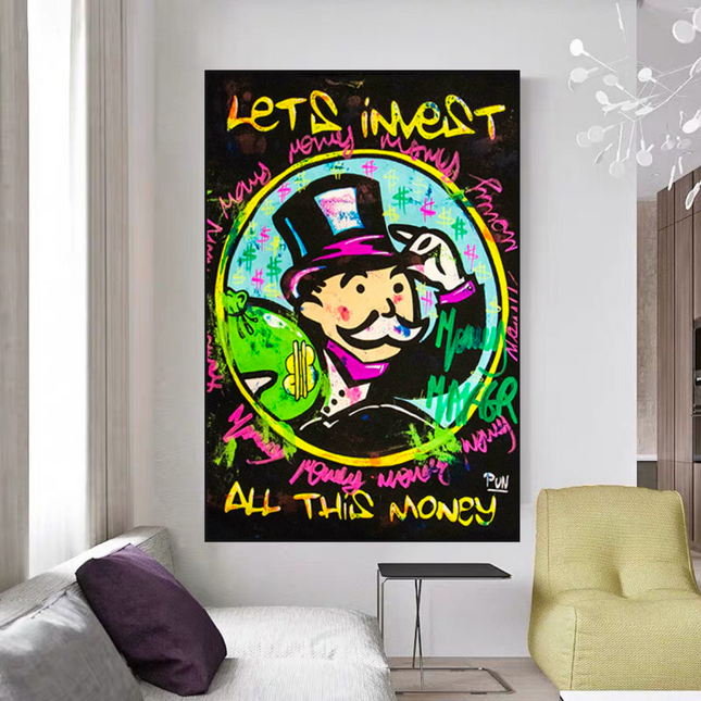 ChandelierDecor - Alec Monopoly Money Man Lets Invest All Your money Canvas Wall Art