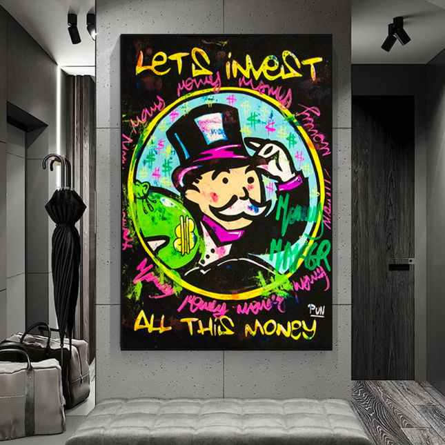 ChandelierDecor - Alec Monopoly Money Man Lets Invest All Your money Canvas Wall Art