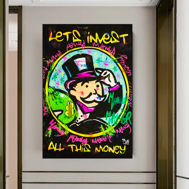 ChandelierDecor - Alec Monopoly Money Man Lets Invest All Your money Canvas Wall Art
