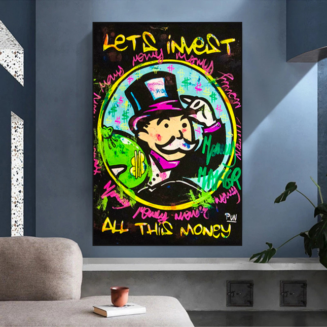 ChandelierDecor - Alec Monopoly Money Man Lets Invest All Your money Canvas Wall Art