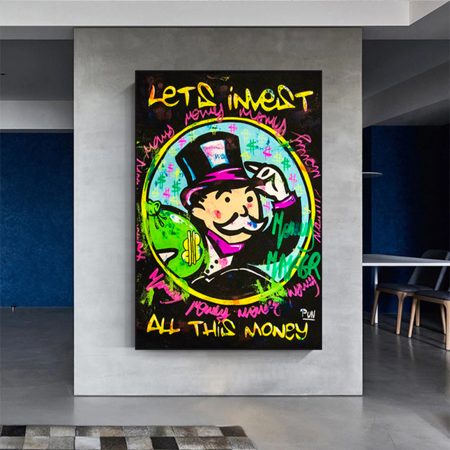 ChandelierDecor - Alec Monopoly Money Man Lets Invest All Your money Canvas Wall Art