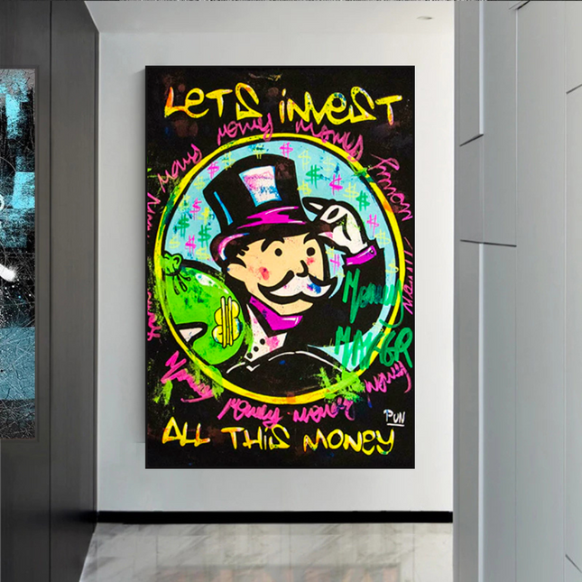 ChandelierDecor - Alec Monopoly Money Man Lets Invest All Your money Canvas Wall Art