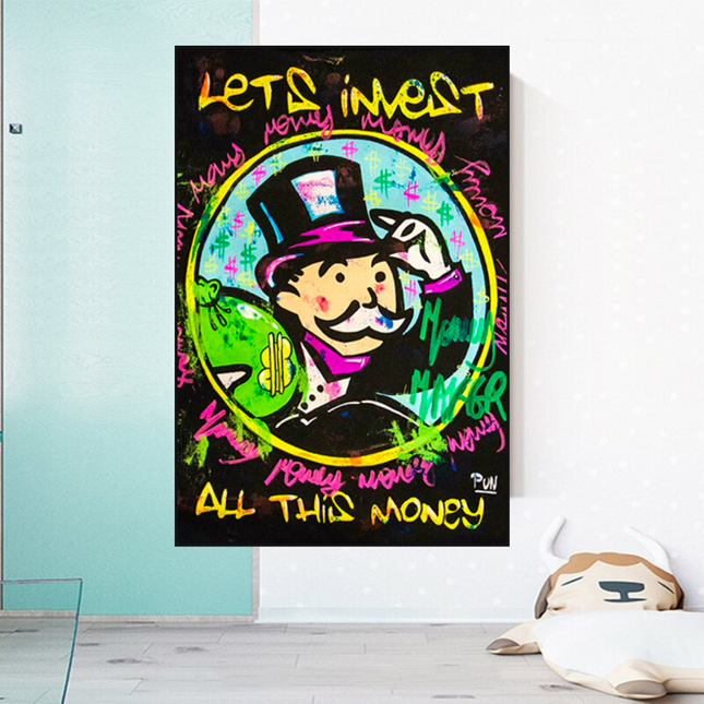 ChandelierDecor - Alec Monopoly Money Man Lets Invest All Your money Canvas Wall Art