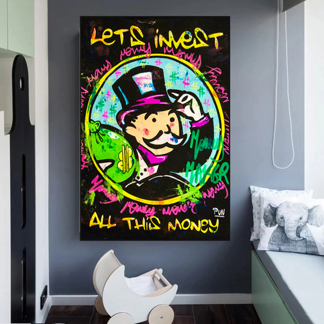 ChandelierDecor - Alec Monopoly Money Man Lets Invest All Your money Canvas Wall Art