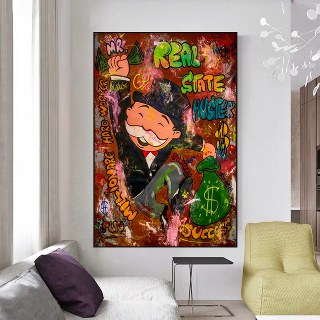 ChandelierDecor - Alec Monopoly Money Man Real Estate Hustler Canvas Wall Art