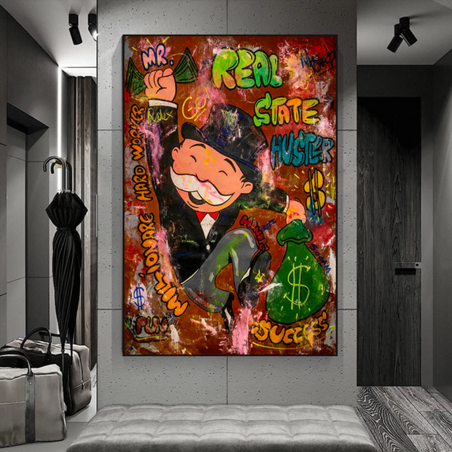 ChandelierDecor - Alec Monopoly Money Man Real Estate Hustler Canvas Wall Art