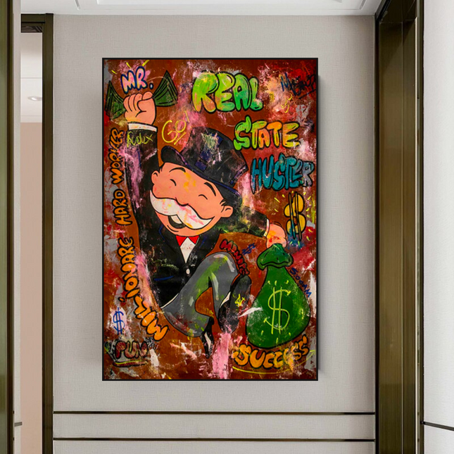 ChandelierDecor - Alec Monopoly Money Man Real Estate Hustler Canvas Wall Art