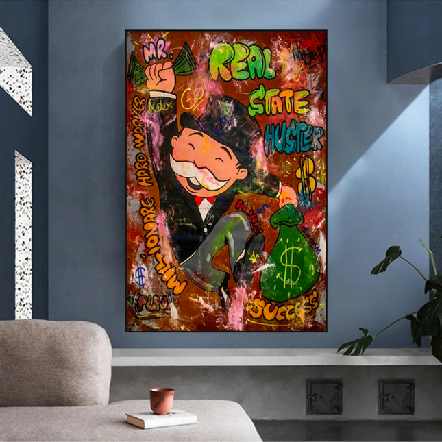 ChandelierDecor - Alec Monopoly Money Man Real Estate Hustler Canvas Wall Art