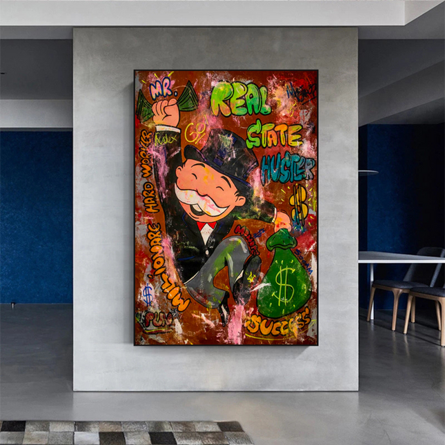 ChandelierDecor - Alec Monopoly Money Man Real Estate Hustler Canvas Wall Art