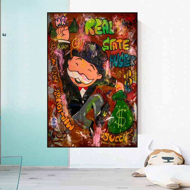 ChandelierDecor - Alec Monopoly Money Man Real Estate Hustler Canvas Wall Art