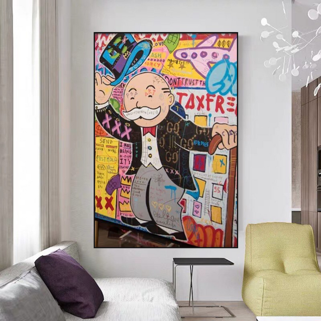 ChandelierDecor - Alec Monopoly Raising Hat Canvas Wall Art