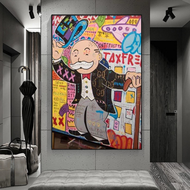ChandelierDecor - Alec Monopoly Raising Hat Canvas Wall Art