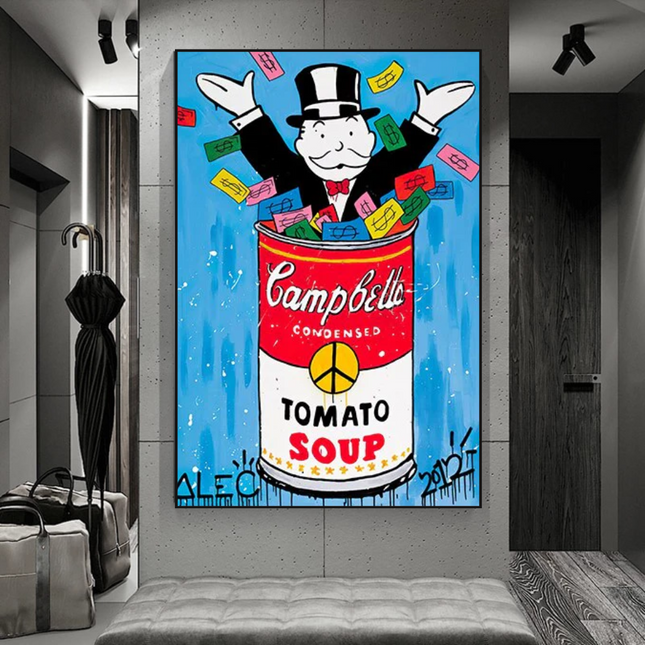 ChandelierDecor - Alec Monopoly Tomato Soup Canvas Wall Art