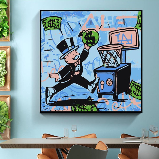 ChandelierDecor - Alec Monopoly Wall Art: Money Bags Basket Goal