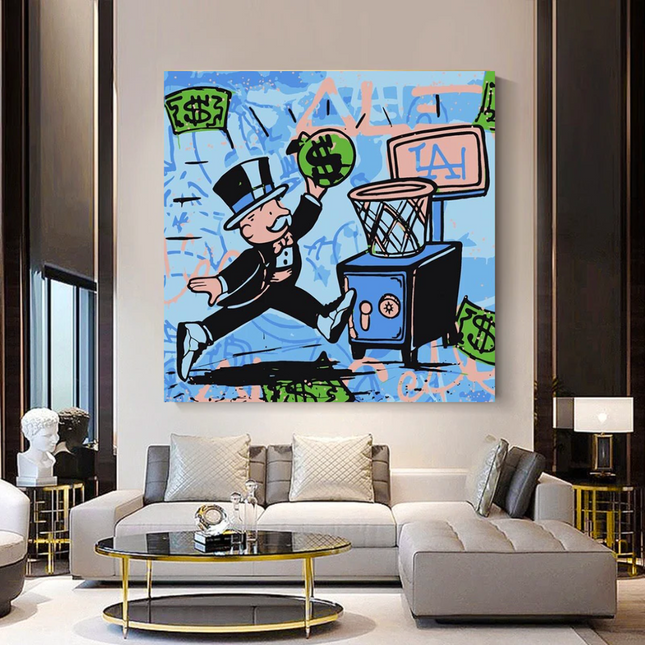 ChandelierDecor - Alec Monopoly Wall Art: Money Bags Basket Goal