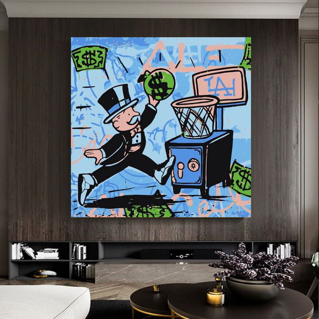 ChandelierDecor - Alec Monopoly Wall Art: Money Bags Basket Goal