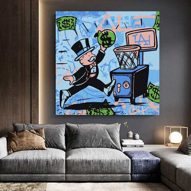 ChandelierDecor - Alec Monopoly Wall Art: Money Bags Basket Goal