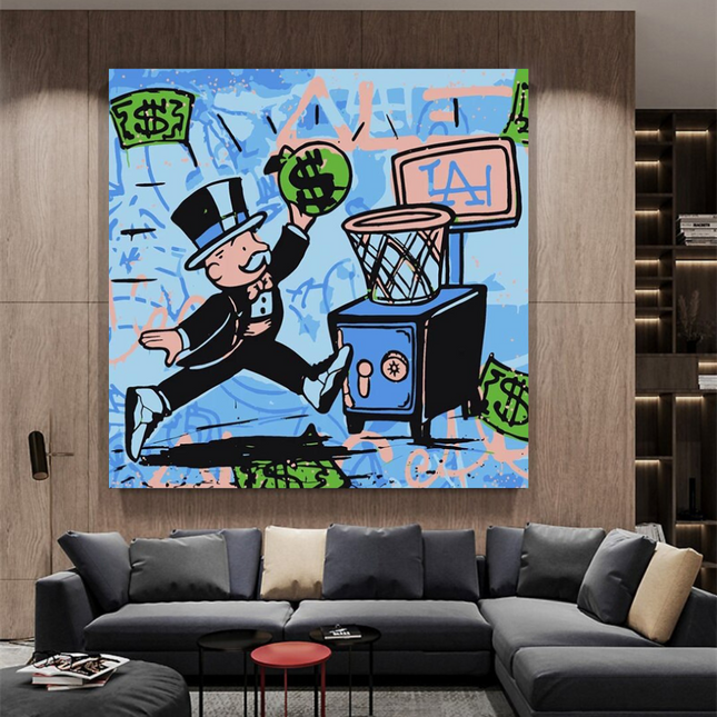 ChandelierDecor - Alec Monopoly Wall Art: Money Bags Basket Goal