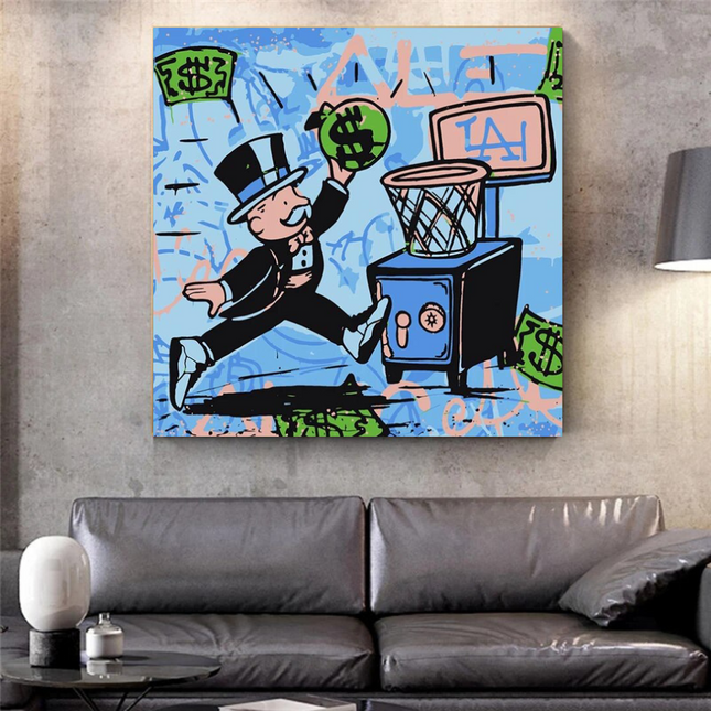ChandelierDecor - Alec Monopoly Wall Art: Money Bags Basket Goal