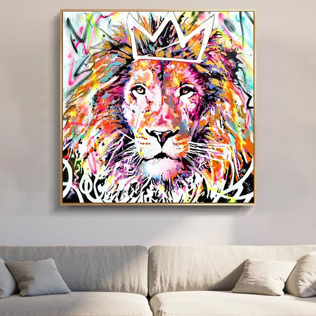 ChandelierDecor - Animals Graffiti Lion With Crown Canvas Wall Art