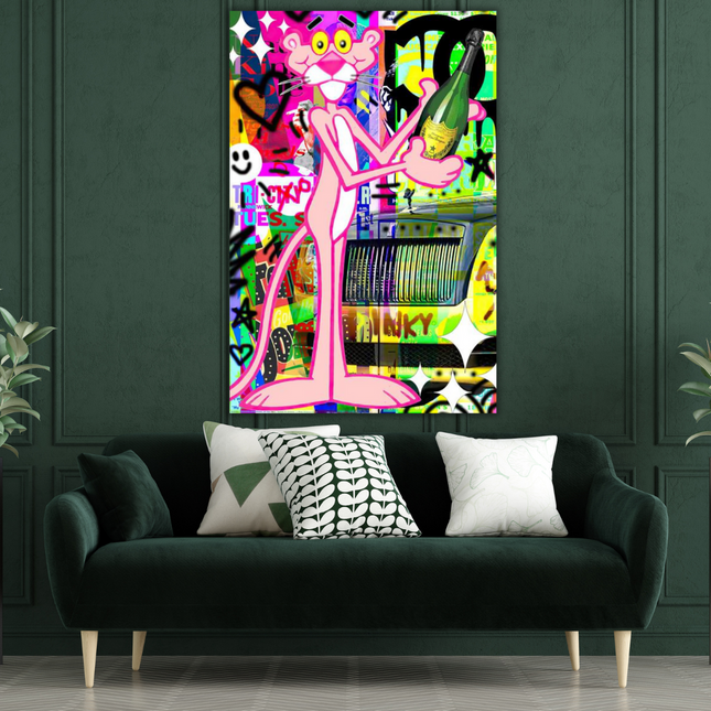 ChandelierDecor - Artful Pink Panther Poster - Vibrant Cartoon Canvas