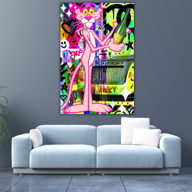ChandelierDecor - Artful Pink Panther Poster - Vibrant Cartoon Canvas