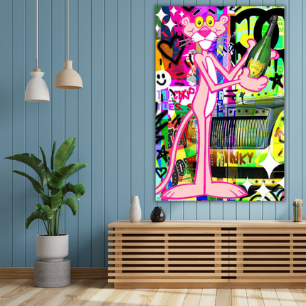 ChandelierDecor - Artful Pink Panther Poster - Vibrant Cartoon Canvas