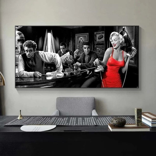 ChandelierDecor - At the Bar: Marilyn, Elvis and James Dean Canvas Art