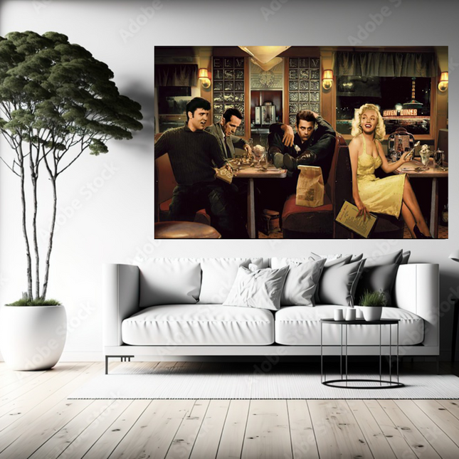 ChandelierDecor - At the Diner: Marilyn, Elvis with James Dean Canvas Art