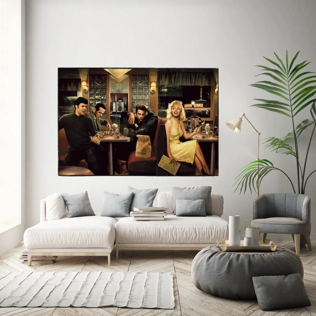 ChandelierDecor - At the Diner: Marilyn, Elvis with James Dean Canvas Art