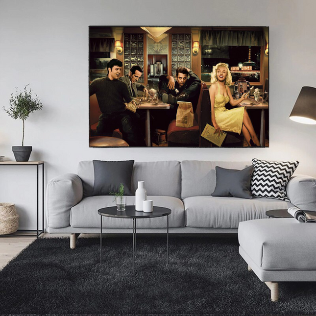 ChandelierDecor - At the Diner: Marilyn, Elvis with James Dean Canvas Art