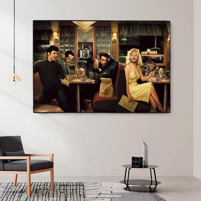 ChandelierDecor - At the Diner: Marilyn, Elvis with James Dean Canvas Art