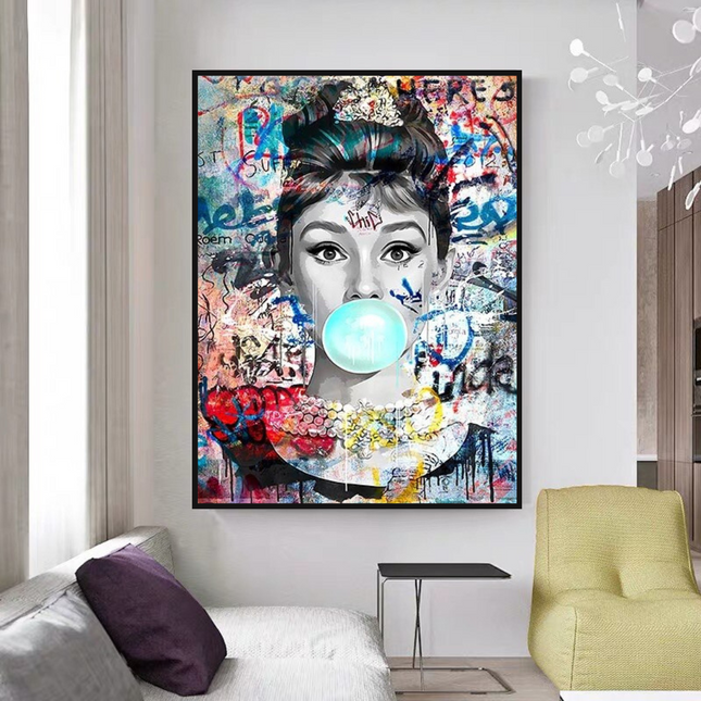ChandelierDecor - Audrey Hepburn Canvas Wall Art: Chewing Gum