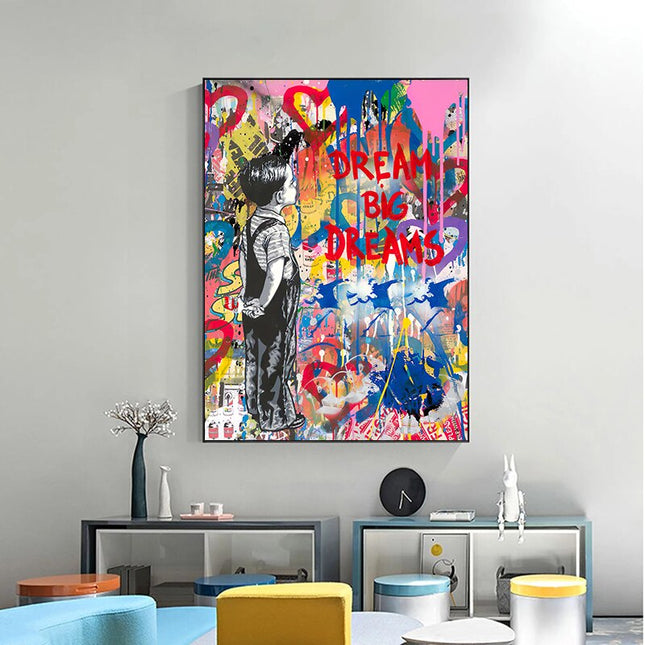 ChandelierDecor - Banksy Artwork DREAM BIG DREAMS Canvas Wall Art