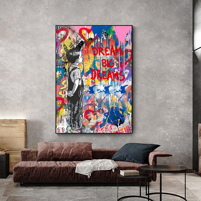 ChandelierDecor - Banksy Artwork DREAM BIG DREAMS Canvas Wall Art
