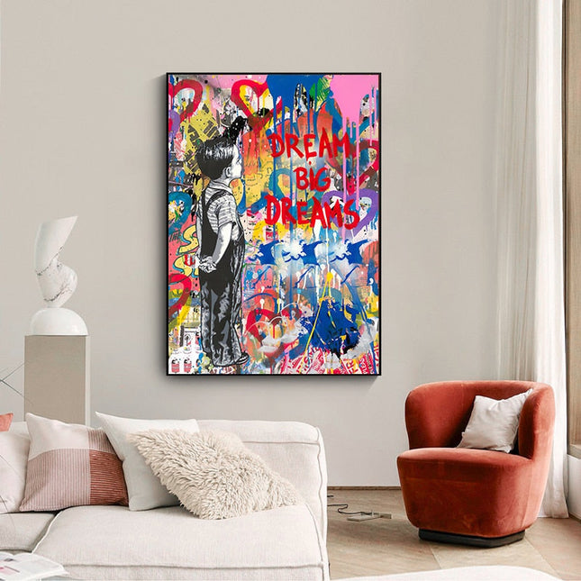 ChandelierDecor - Banksy Artwork DREAM BIG DREAMS Canvas Wall Art