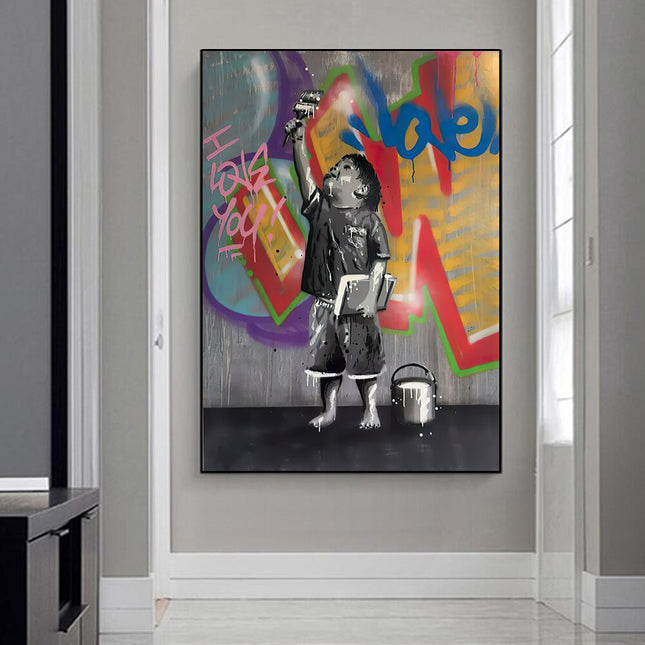 ChandelierDecor - Banksy Graffiti Art Love Boy and Girl Canvas Wall Art