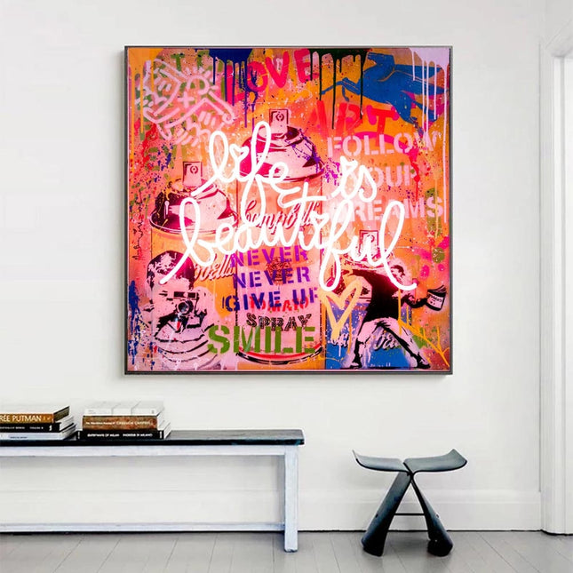 ChandelierDecor - Banksy Life Is Beautiful Canvas Wall Art