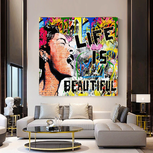 ChandelierDecor - Banksy Life is Beautiful Graffiti Canvas Wall Art
