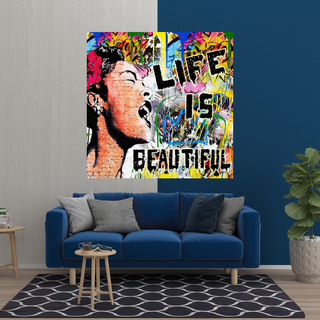 ChandelierDecor - Banksy Life is Beautiful Graffiti Canvas Wall Art