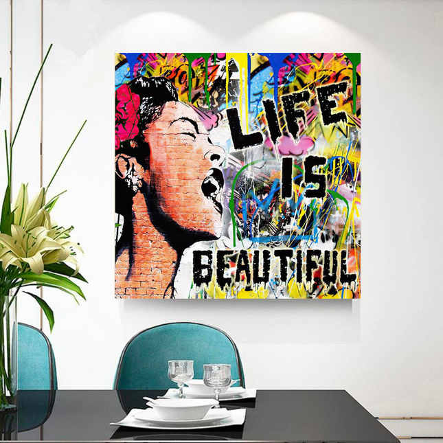 ChandelierDecor - Banksy Life is Beautiful Graffiti Canvas Wall Art
