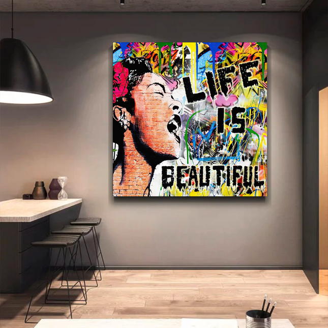 ChandelierDecor - Banksy Life is Beautiful Graffiti Canvas Wall Art