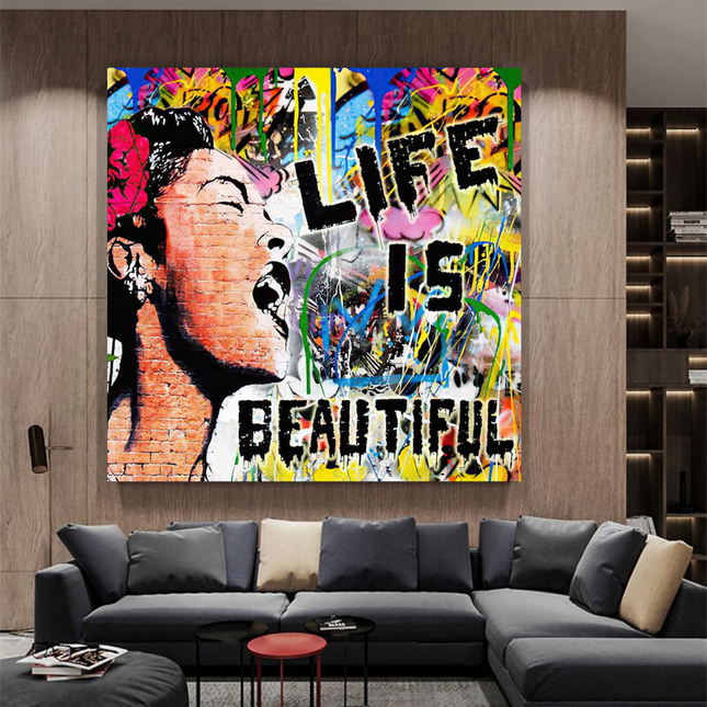 ChandelierDecor - Banksy Life is Beautiful Graffiti Canvas Wall Art