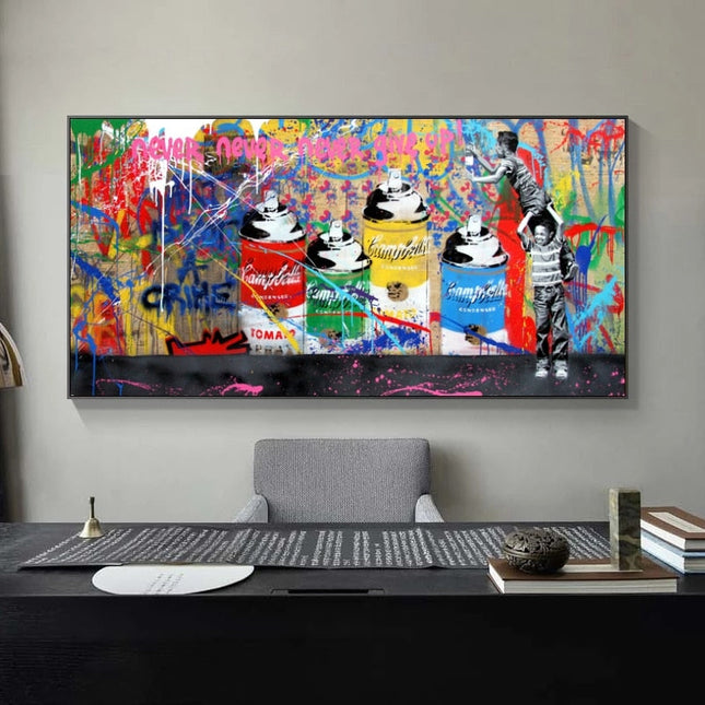 ChandelierDecor - Banksy Never Give Up Canvas Art - Graffiti Street Art
