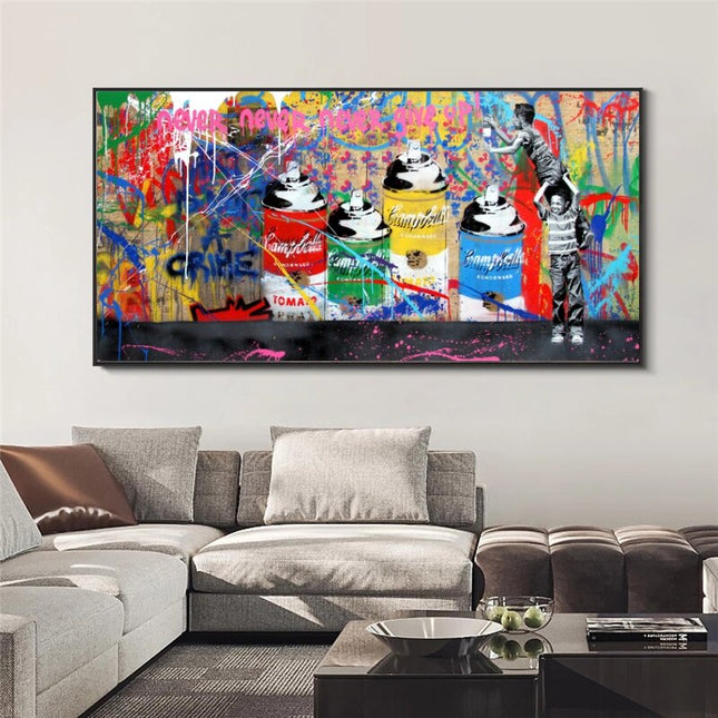 ChandelierDecor - Banksy Never Give Up Canvas Art - Graffiti Street Art