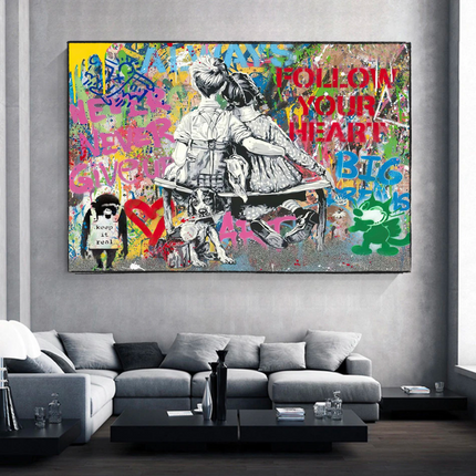 ChandelierDecor - Banksy Never Give Up Follow Your Dreams Canvas Wall Art