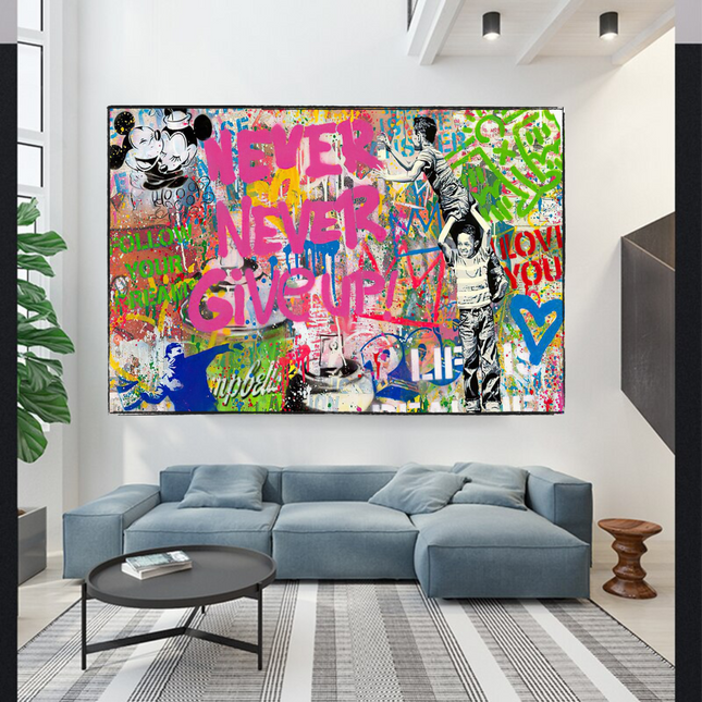 ChandelierDecor - Banksy Never Give Up Icons Canvas Wall Art
