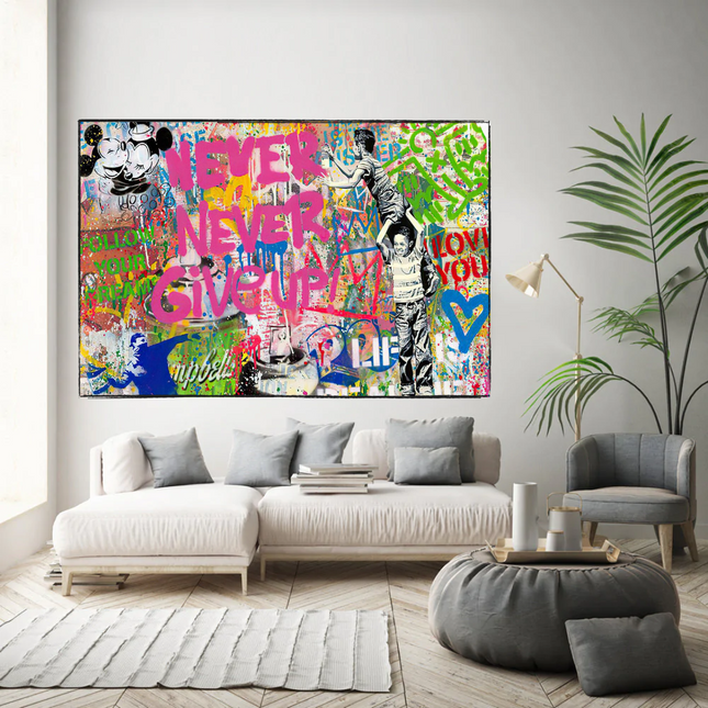 ChandelierDecor - Banksy Never Give Up Icons Canvas Wall Art