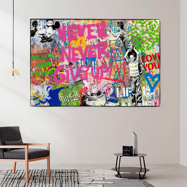 ChandelierDecor - Banksy Never Give Up Icons Canvas Wall Art